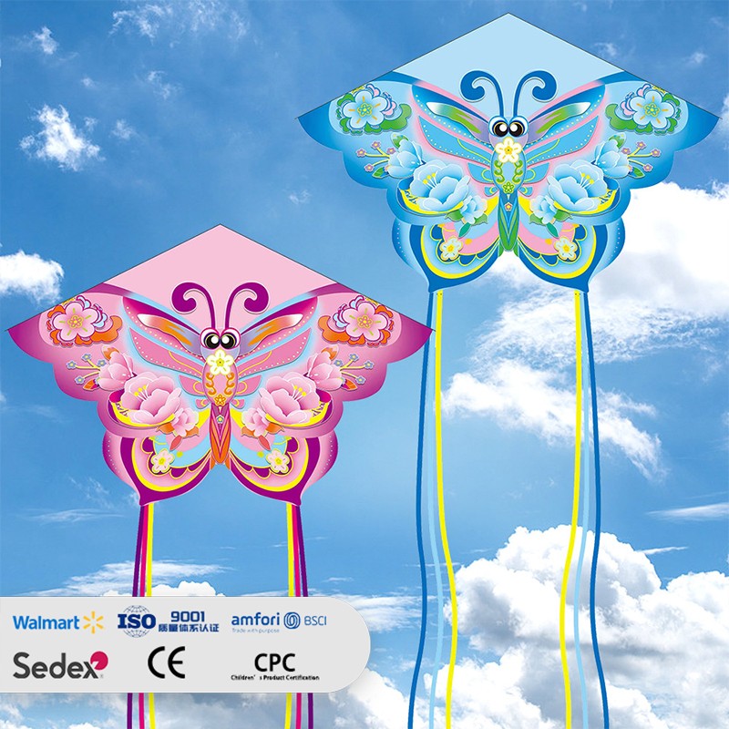 Triangular Pink and Blue Butterfly-shaped Kite