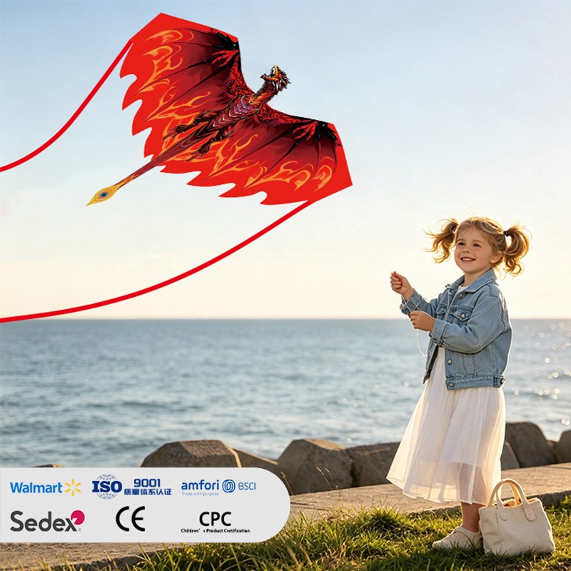 Fantasy Dinosaur Pterosaur Kite, Ice Dragon & Fire Dragon Design, Large Size Easy Fly Kite for Outdoor Activities