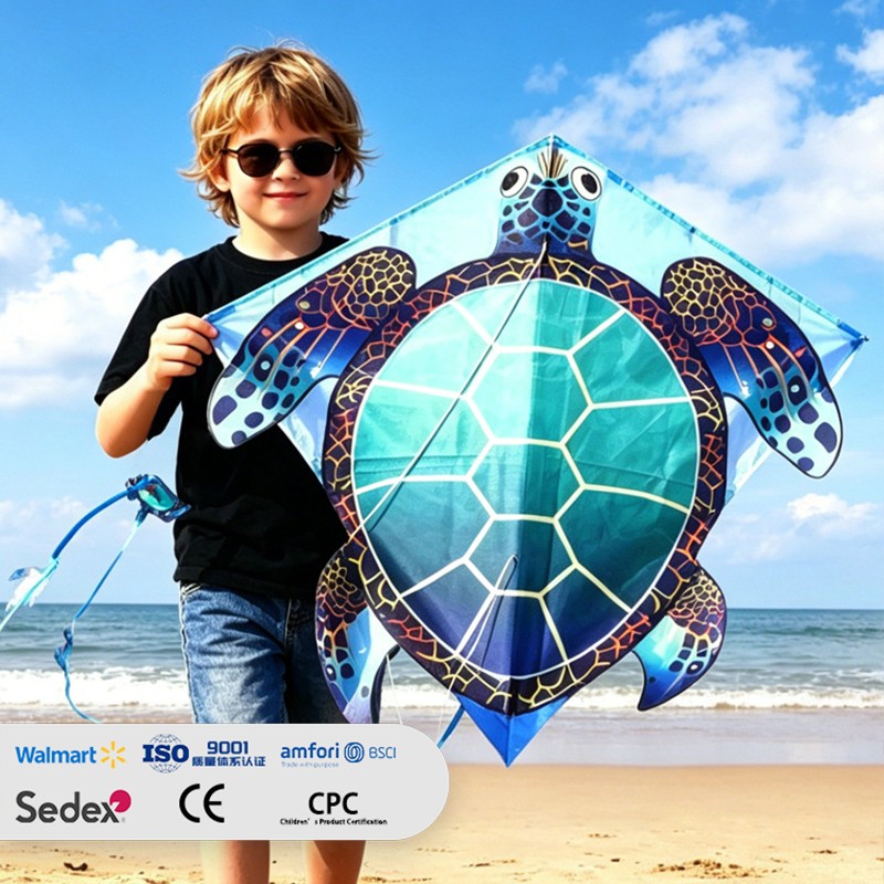 Diamond‑Shaped Sea Turtle Kite, Ocean Animal Theme with Long Streamers, Easy‑To‑Fly Beach Outdoor Toy for Kids & Adults